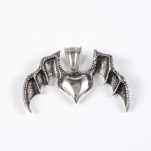

PandaHall 316 Surgical Stainless Steel Pendants, Wing with Heart, Antique Silver, 23x36x4mm, Hole: 8x5mm 316 Surgical Stainless Steel Wing