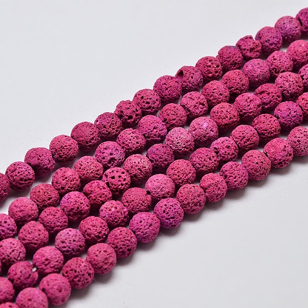 

PandaHall Natural Lava Rock Round Bead Strands, Dyed, Medium Violet Red, 6mm, Hole: 1mm, about 63pcs/strand, 15.7 inch Lava Rock Round Red