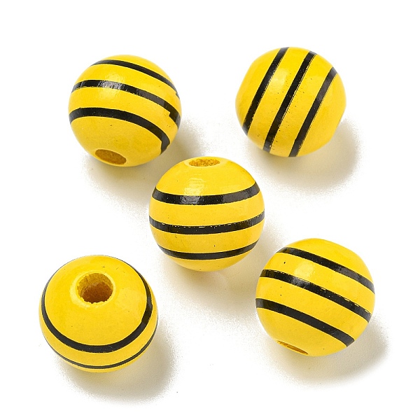 

PandaHall Printed Wood European Beads, Round with Stripe Pattern, Gold, 15.5~16mm, Hole: 4~4.5mm Wood Round Gold