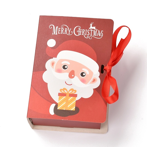 PandaHall Christmas Folding Gift Boxes, Book Shape with Ribbon, Gift Wrapping Bags, for Presents Candies Cookies, Santa Claus, 13x9x4.5cm...