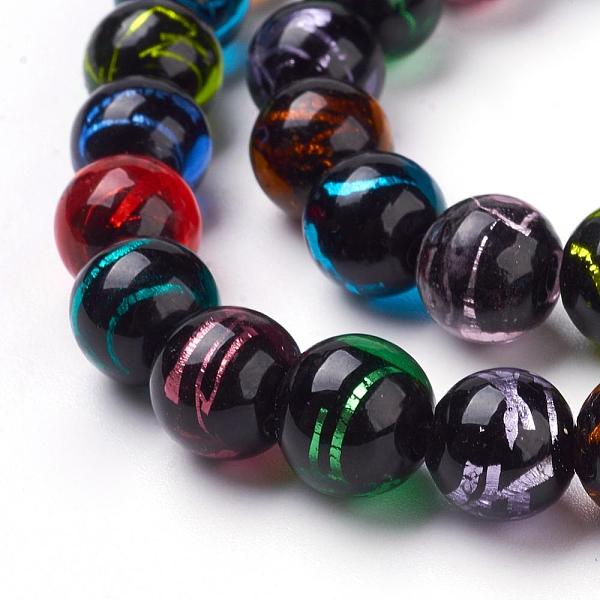 

PandaHall Handmade Silver Foil Lampwork Beads Strands, Round, Colorful, 10mm, Hole: 2mm, 40pcs/strand, 14.57 inch Silver Foil Round