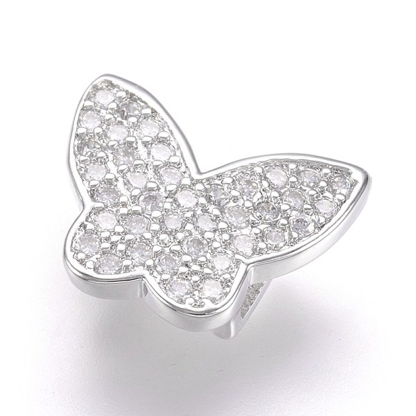 

PandaHall Brass Micro Pave Cubic Zirconia Slide Charm, Real Platinum Plated, Butterfly, 9.5x12x4mm, Hole: 2x5mm Brass+Cubic Zirconia...