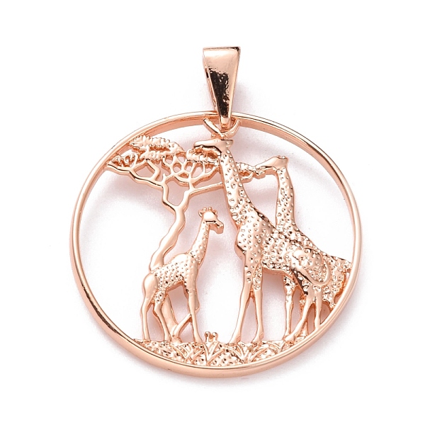 

PandaHall Brass Pendants, Long-Lasting Plated, Flat Round with Giraffe, Rose Gold, 28x2mm, Hole: 6x3.4mm Brass Flat Round