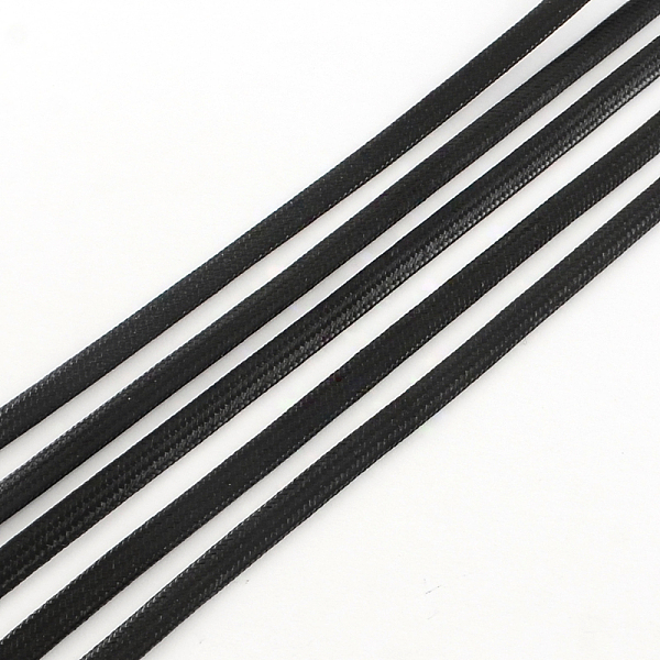 

PandaHall Flat Korean Waxed Polyester Cord, Black, 6x1mm, about 90.76 yards(83m)/roll Waxed Polyester Cord Flat Black