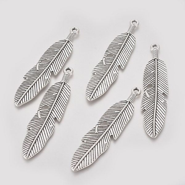 

PandaHall Tibetan Style Alloy Big Pendants, Feather, Antique Silver, 60x13x2mm, Hole: 2mm Alloy Feather