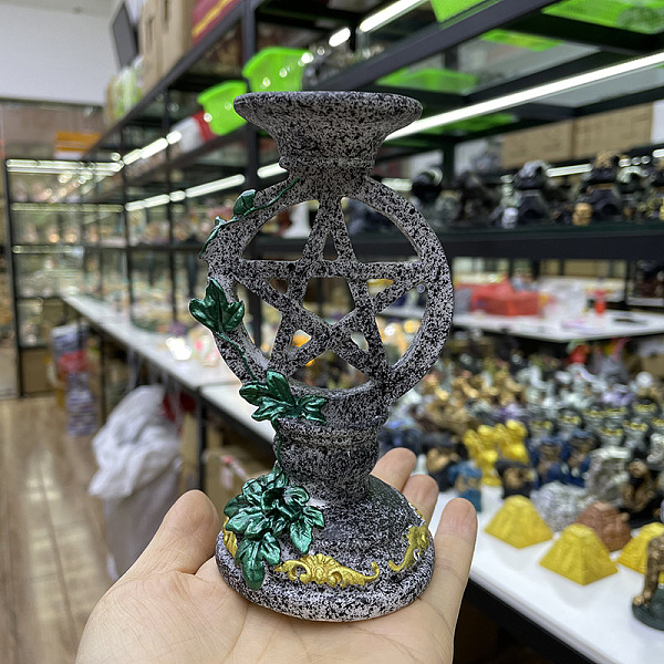 

PandaHall Resin Pentagram Ivy Leaf Candle Holders, Star Candlesticks, 60~80mm Stone Sphere Stand, for Witchcraft Wiccan Altar Supplies..., Green