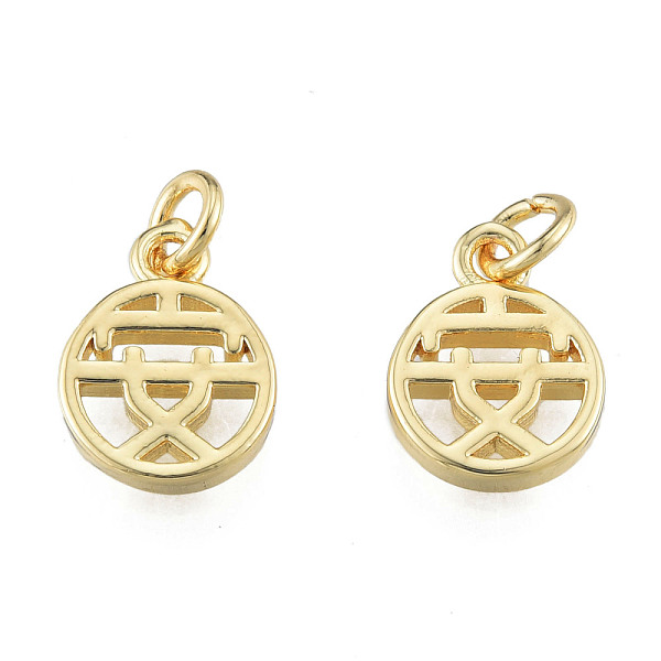 

PandaHall Brass Charms, with Jump Rings, Nickel Free, Flat Round with Chinese Character, Real 14K Gold Plated, 13.5x10x2mm, Jump Ring: 5x1mm...