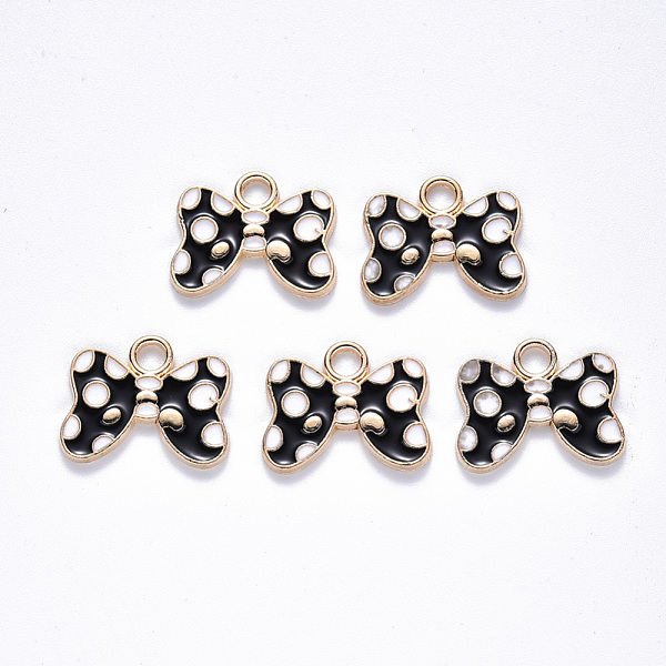

PandaHall Alloy Enamel Pendants, Bowknot, Light Gold, Black, 14.5x18.5x1.5mm, Hole: 3mm Alloy+Enamel Bowknot Black