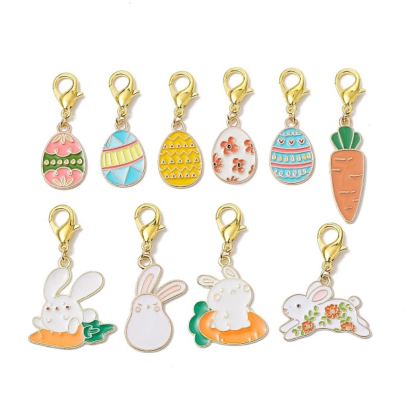 

PandaHall Alloy Enamel Pendant Decorations, with Zinc Alloy Lobster Claw Clasps, Easter Egg and Rabbit & Carrot, Mixed Color, 35~50mm..., Multicolor