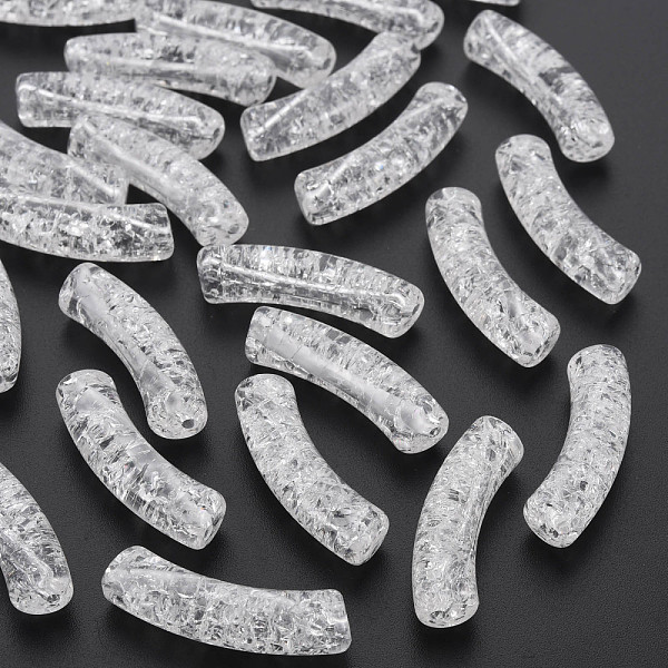 

PandaHall Transparent Crackle Acrylic Beads, Curved Tube, White, 32x8x10mm, Hole: 1.6mm, about 330pcs/500g Acrylic Tube White