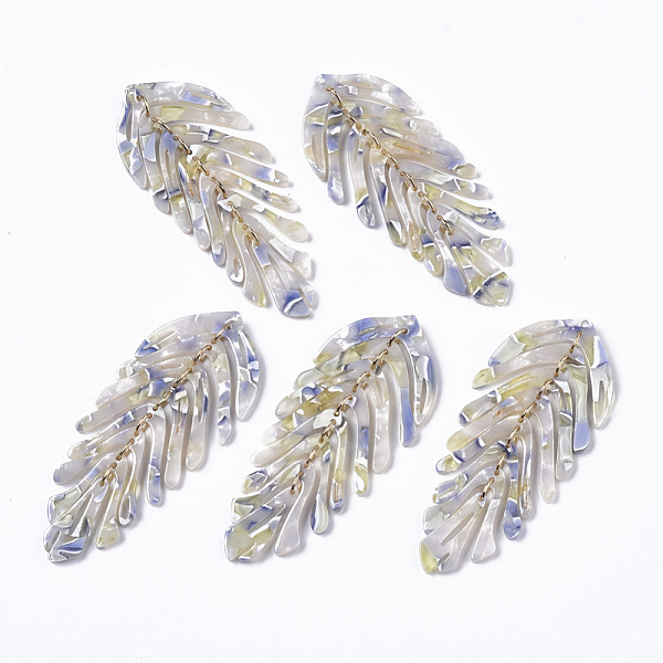 

PandaHall Cellulose Acetate(Resin) Big Pendants, with Iron Loops, Leaf, Golden, Colorful, 70~76x29~31x3mm, Hole: 1.2mm Cellulose Acetate...