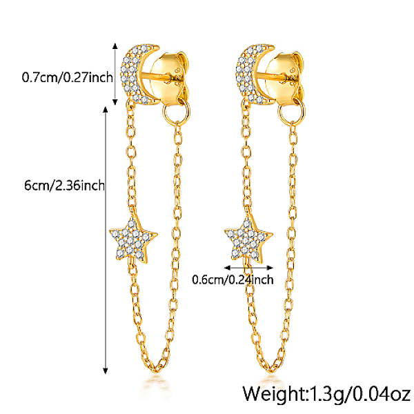 

PandaHall 925 Sterling Silver Moon & Star Stud Earrings, Chains Tassel Earrings, with 925 Stamp, Real 18K Gold Plated, 67mm Sterling Silver...