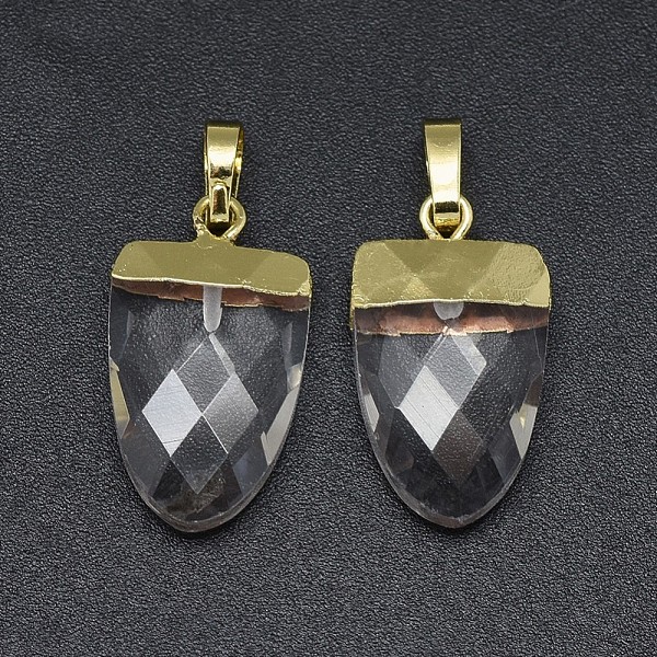 

PandaHall Natural Quartz Crystal Pendants, with Long-Lasting Plated Brass Findings, Faceted, Scabbard, Golden, 18~19x11x5mm, Hole: 4x6mm...