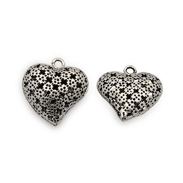 

PandaHall Brass Pendants, Hollow Heart, Nickel Free, Antique Silver, 20x19x9mm, Hole: 2mm Brass Heart