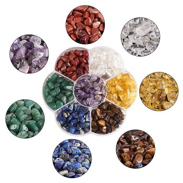 

PandaHall 126G 7 Style Chakra Natural Gemstone Chip Beads, Natural Citrine & Red Jasper & Lapis Lazuli & Quartz Crystal & Amethyst & Green...