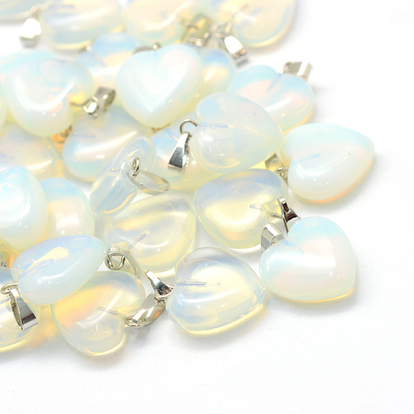 

PandaHall Heart Opalite Pendants, with Platinum Tone Brass Findings, 17~19x15~16x5~8mm, Hole: 2x7mm Opalite Heart