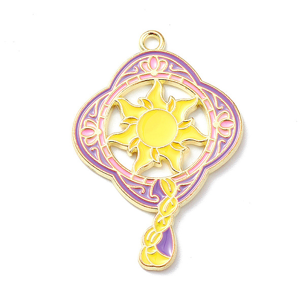 

PandaHall Alloy Enamel Pendants, Light Gold, Magic Fan with Sun Charm, Thistle, 38x26x1.5mm, Hole: 2mm Alloy+Enamel Fan Purple