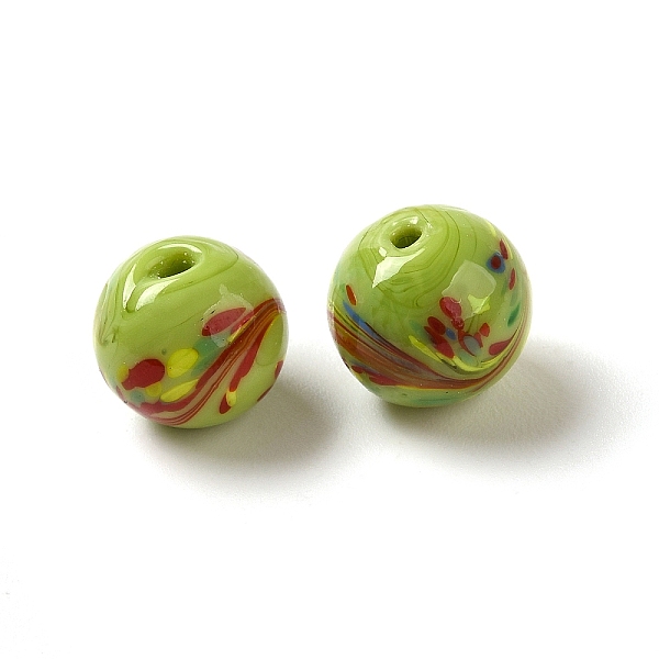 

PandaHall Handmade Lampwork Beads, Round, Olive Drab, 12.5x12mm, Hole: 1.8mm Lampwork Round