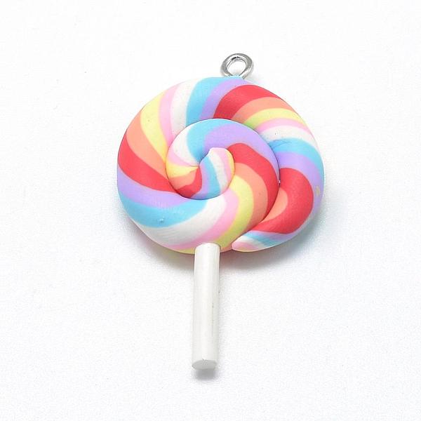 

PandaHall Handmade Polymer Clay Big Pendants, Lollipop, Colorful, 48~56x27~29x7~10mm, Hole: 2mm Polymer Clay Candy