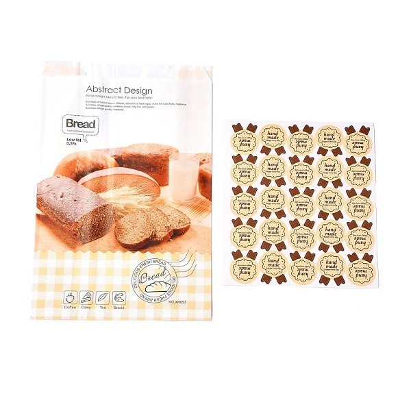 

PandaHall Rectangle with Bread Pattern Paper Baking Bags, No Handle & Oil-proof Bags, with Sticker, for Gift & Food Wrapping, Sandy Brown...