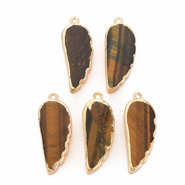 

PandaHall Natural Tiger Eye Pendants, with Light Gold Plated Iron Loop, Wing, 33~33.5x12~13x5~6mm, Hole: 1.8mm Tiger Eye Wing