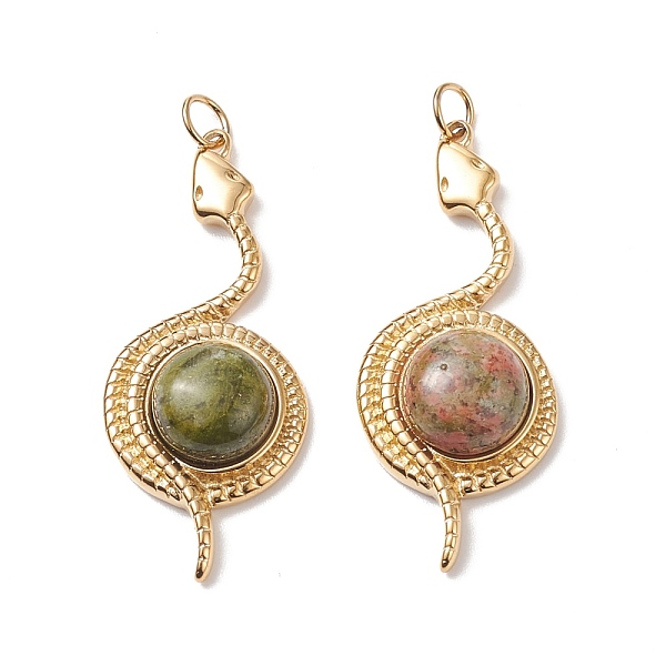 

PandaHall Natural Unakite Pendants, with Ion Plating(IP) Golden Tone 304 Stainless Steel Findings, Snake with Half Round Charm, 31x13.5x5mm...