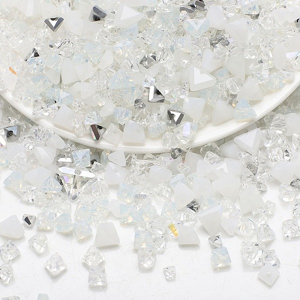

PandaHall Opaque & Transparent Glass Beads, Faceted Nuggets, Clear, 2~5x2.5~8x3~5mm, Hole: 1~1.4mm, about 10g/bag Glass Nuggets Clear