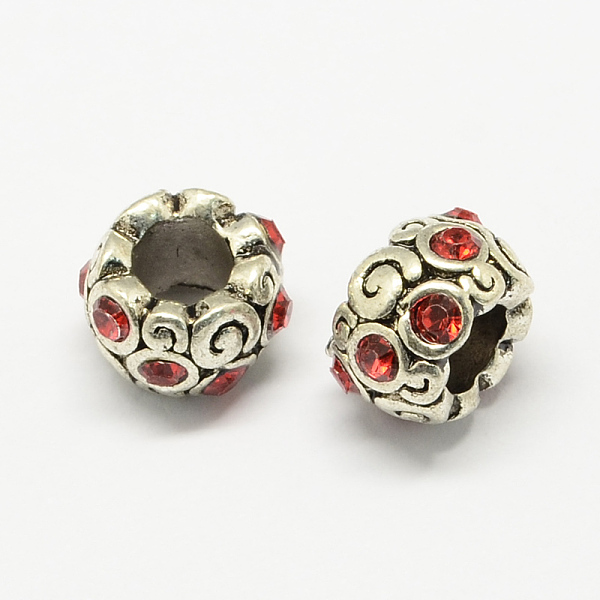 

PandaHall Alloy Rhinestone European Beads, Rondelle Large Hole Beads, Antique Silver, Light Siam, 11x8mm, Hole: 6mm Alloy+Rhinestone..., Red
