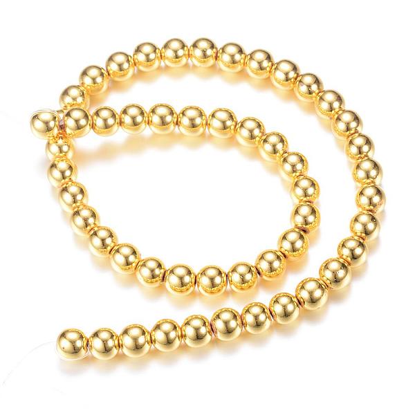 

PandaHall Electroplate Magnetic Synthetic Hematite Bead Strands, Round, Golden Plated, 8~9mm, Hole: 1~1.5mm, about 50pcs/strand, 15.7 inch...