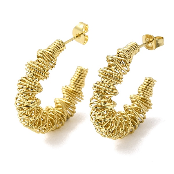 

PandaHall Vacuum Plating 201 Stainless Steel C-shape Stud Earrings with 304 Stainless Steel Pins, Wire Wrap Half Hoop Earrings for Women...