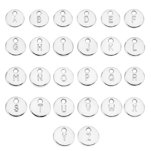 

PandaHall 26Pcs Alloy Pendants, Flat Round with Letter A~Z, Silver, 10mm Alloy Letter