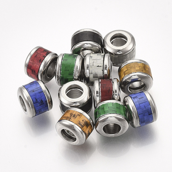 

PandaHall 304 Stainless Steel European Beads, with Fiber, Large Hole Beads, Column with Basket Weave Pattern, Stainless Steel Color, Mixed..., Multicolor