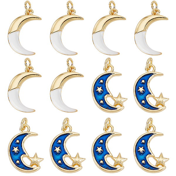 

PandaHall DICOSMETIC 12Pcs 2 Styles Moon Jewelry Charms Brass Enamel Crescent Pendants 18K Gold Plated White Moon and Dark Blue Star Moon..., Multicolor