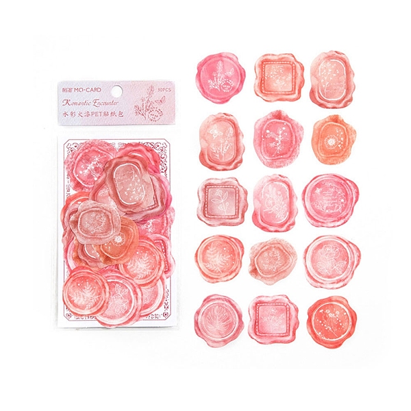 

PandaHall 30Pcs 15 Styles PET Flower Wax Seal Stickers, Self Adhesive Sealing Wax Stamp Stickers for Wedding Invitations Valentine's Day..., Red