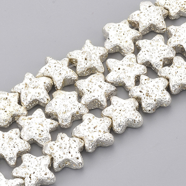 

PandaHall Electroplated Natural Lava Rock Beads Strands, Bumpy, Star, Silver Plated, 12.5~13x13~14x5mm, Hole: 1mm, about 30pcs/strand, 13.3...