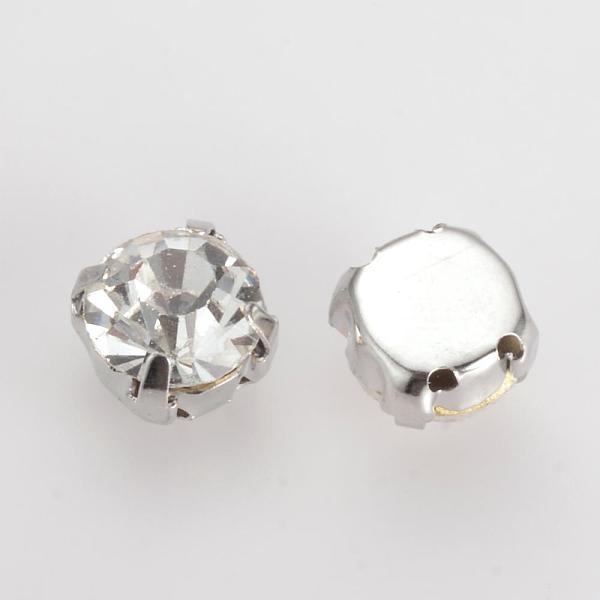 

PandaHall Sew on Rhinestone, Glass Rhinestone, Montee Beads, with Brass Prong Settings, Garments Accessories, Flat Round, Platinum, 4.7x4mm..., Clear