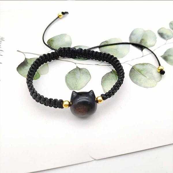 

PandaHall Black Braided Rope Shell Cat Charm Bracelet for Women Shell