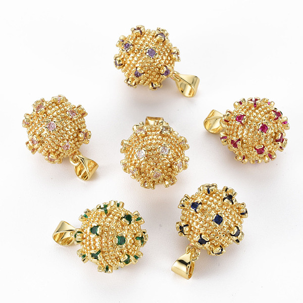

PandaHall Brass Cubic Zirconia Pendants, with Brass Snap on Bails, Real 16K Gold Plated, Round, Nickel Free, Mixed Color, 17x15x15mm, Hole..., Multicolor