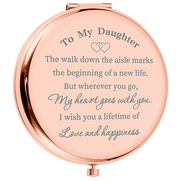 PandaHall CREATCABIN 1Pc Stainless Steel Customization Mirror, Flat Round, with 1Pc Rectangle Velvet Pouch, Heart Pattern, Rose Gold, Mirror...