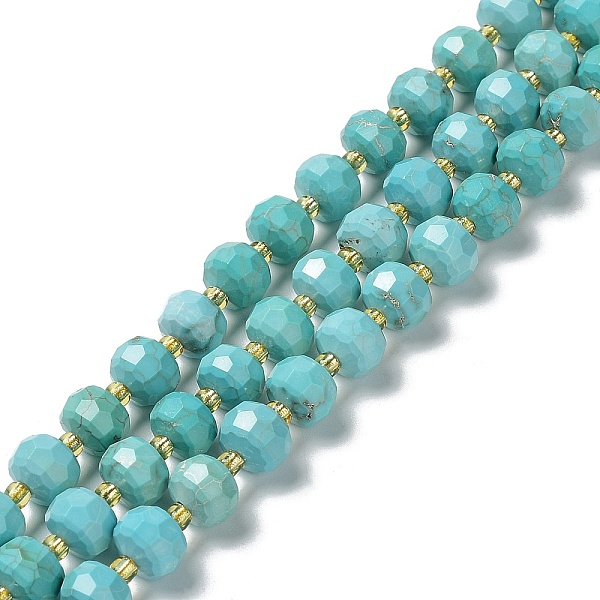 

PandaHall Natural Howlite Beads Strands, Dyed, Faceted, Rondelle, with Seed Beads, Turquoise, 7.5~8x6~6.5mm, Hole: 1mm, about 47pcs/strand..., Green