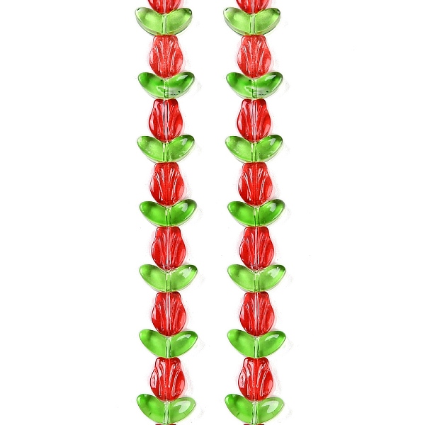 

PandaHall Transparent Glass Bead Strands, Flower, Red, 10x8x4mm, Hole: 0.8mm, about 29pcs/strand, 18.11''(46cm) Glass Flower Red