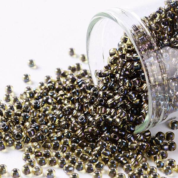 

PandaHall TOHO Round Seed Beads, Japanese Seed Beads, (281) Inside Color AB Topaz/Olivine Lined, 11/0, 2.2mm, Hole: 0.8mm, about 1110pcs/10g..., Brown