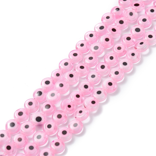 

PandaHall Handmade Evil Eye Lampwork Flat Round Bead Strands, Pink, 6x3mm, Hole: 1mm, about 65pcs/strand, 14 inch Lampwork Evil Eye Pink