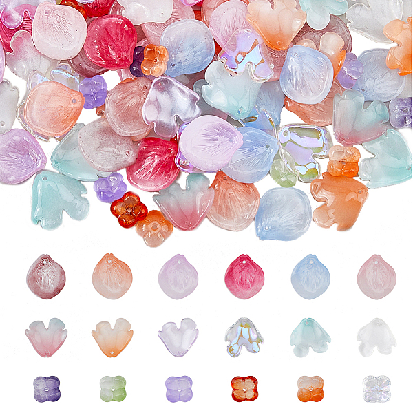

PandaHall SUPERFINDINGS 108Pcs 18 Style Electroplate Glass Pendants, Flower Charms, Mixed Color, 11.5~20x11.5~18x4~5.5mm, Hole: 1.2mm..., Multicolor