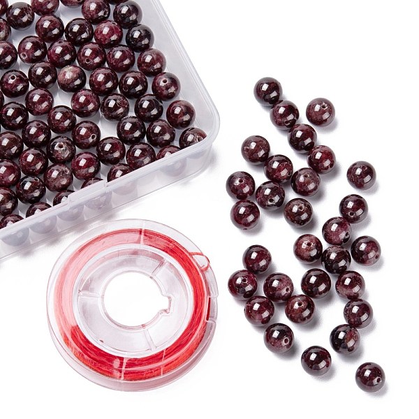 

PandaHall 100Pcs 8mm Garnet Beads, with 10m Elastic Crystal Thread, for DIY Stretch Bracelets Making Kits, 8mm, Hole: 1mm Garnet