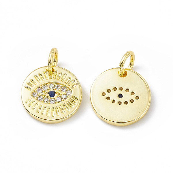 

PandaHall Rack Plating Brass Micro Pave Cubic Zirconia Charms, Long-Lasting Plated, Lead Free & Cadmium Free, with Jump Ring, Flat Round..., Clear