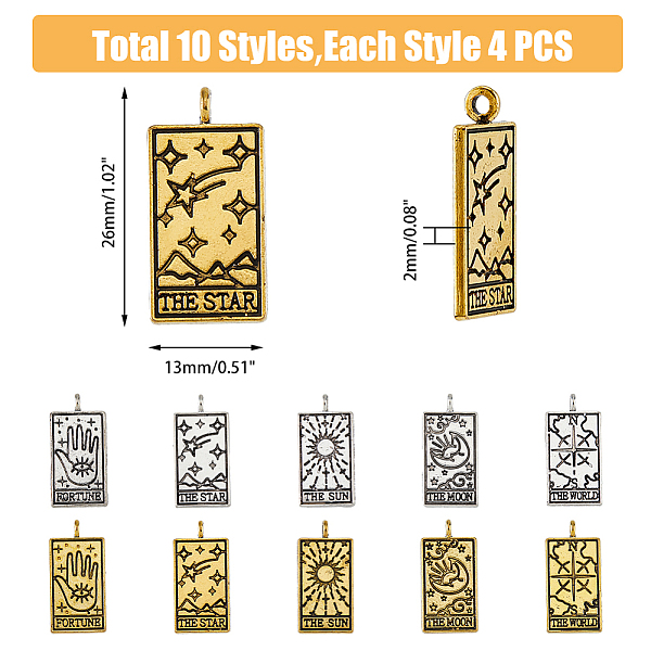 DICOSMETIC 40Pcs 10 Styles Tibetan Style Alloy Pendants