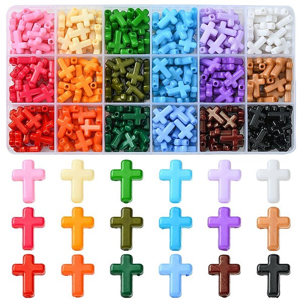 

PandaHall 360Pcs 18 Colors Opaque Acrylic Beads, Cross, Mixed Color, 16x12x4.5mm, Hole: 2mm, 20pcs/color Acrylic Cross Multicolor
