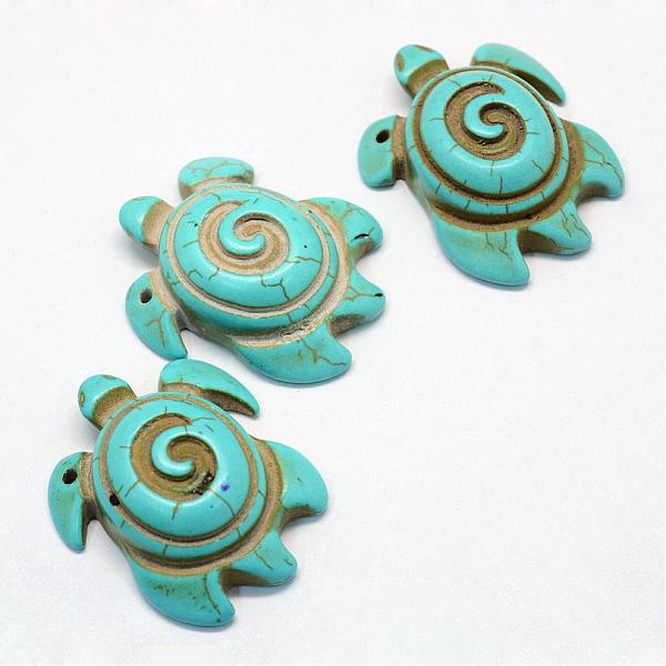 

PandaHall Synthetic Turquoise Pendants, Tortoise, Turquoise, 41x33.5~35x12~12.5mm, Hole: 2mm Synthetic Turquoise Tortoise Green