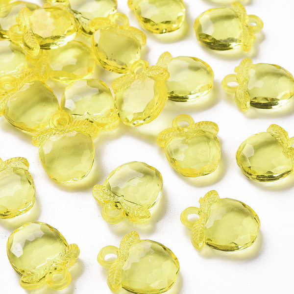 

PandaHall Transparent Acrylic Pendants, Faceted, Apple, Gold, 20x17x5~6mm, Hole: 3mm, about 480pcs/500g Acrylic Fruit Gold